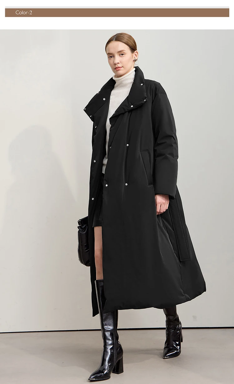 Amii Down Coats 2025 Winter New Solid Color Loose Long Women's Outerwear With Belt High Neck Thicken Warm Down Jacket 12544184
