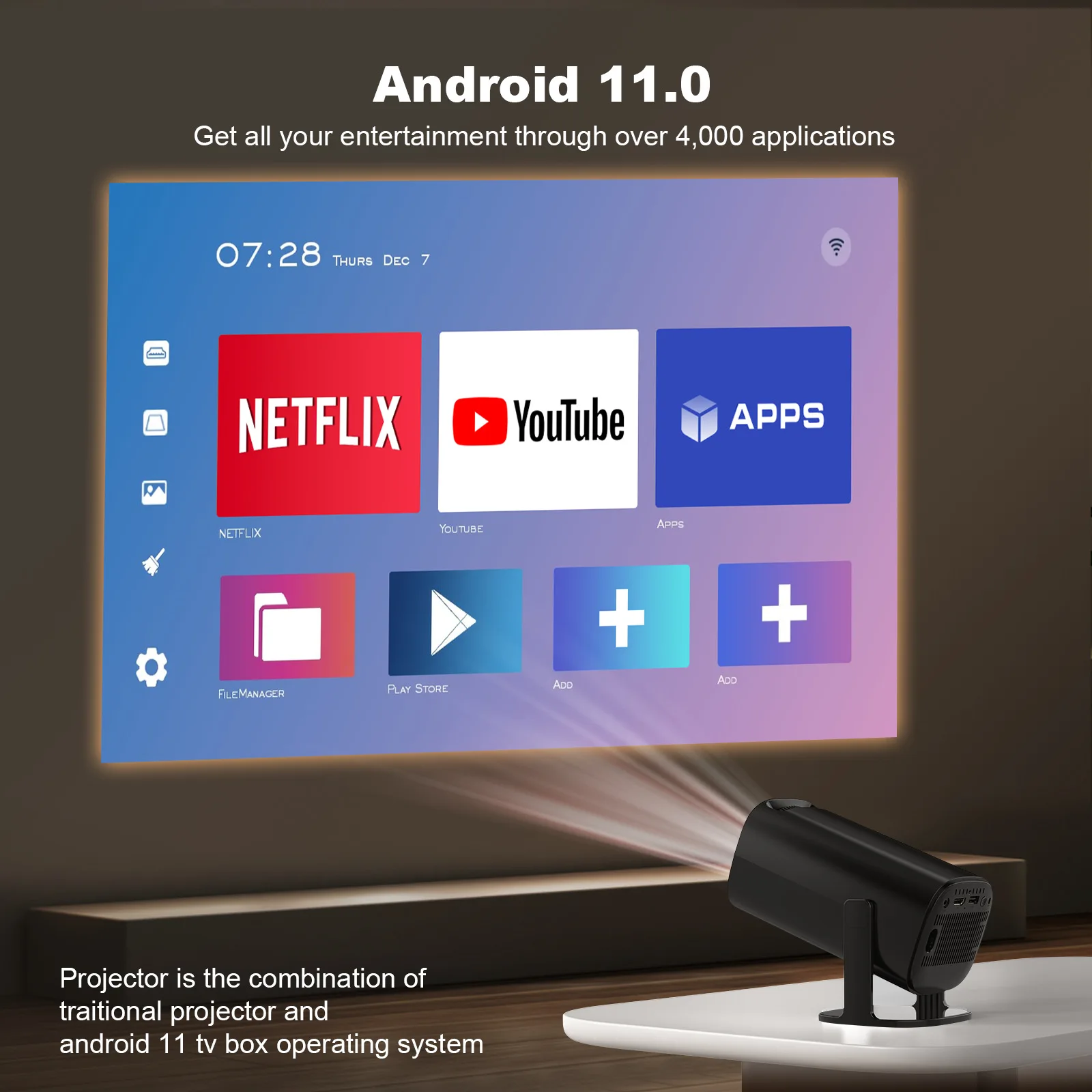 جهاز عرض براد لايت منزلي ، 4K ، أندرويد 11 ، ثنائي Wifi6 ، سينما خارجية أنسي ، GHZWIFI ، H713 ، BT5.0 ، P ، * * P ، جديد ، جهاز عرض خفيف ،!