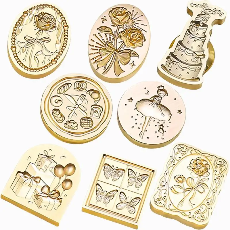 Neue Siegel feine Schnitzerei Lack Siegel Alien Relief Blume Schmetterling Kuchen Bronze Kopf dekorative Gruß karte Sammelalbum