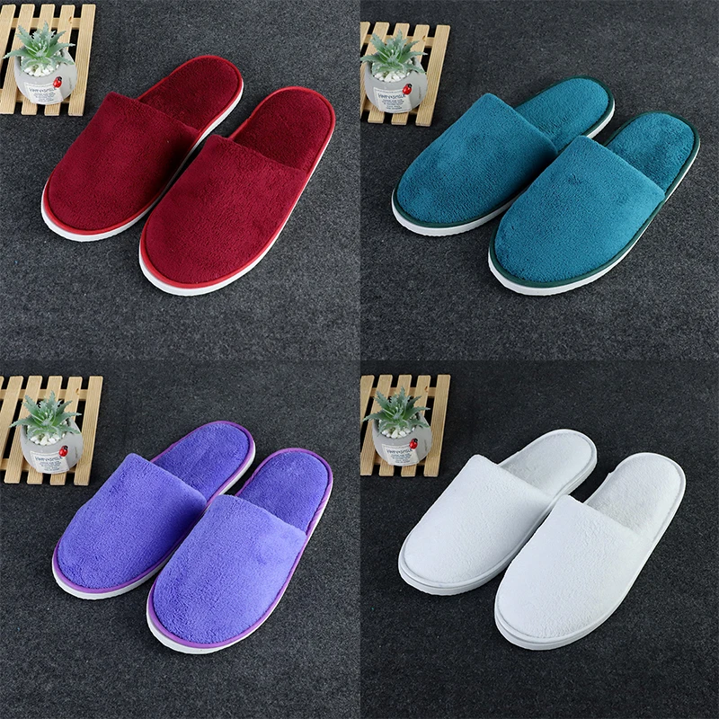 Hotel Slippers Disposable Slippers Winter Autumn Coral Fleece Slippers All-inclusive Warm Shoes For Women Non-slip Pantuflas