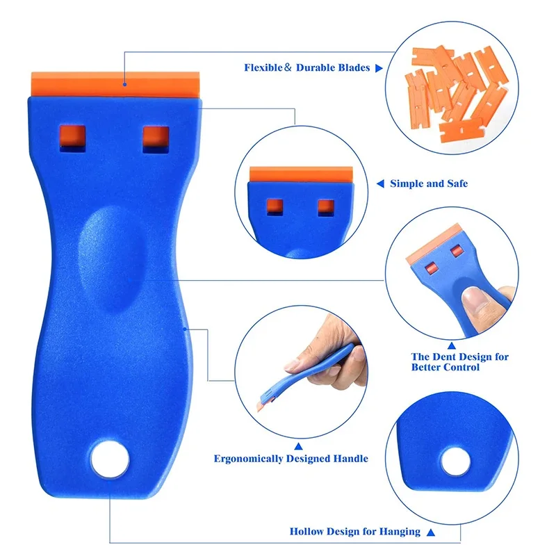2Pcs Plastic Razor Blade Scrapers Glue Remover with 20Pcs Blades Car Glass Cleaning Razor Scraper for Removing Stickers Labels image 3