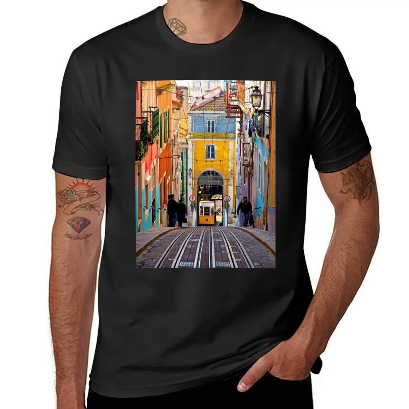 Lisbon Portugal Tram train on the city streets T-Shirt for a boy boys animal print plain white t shirts men