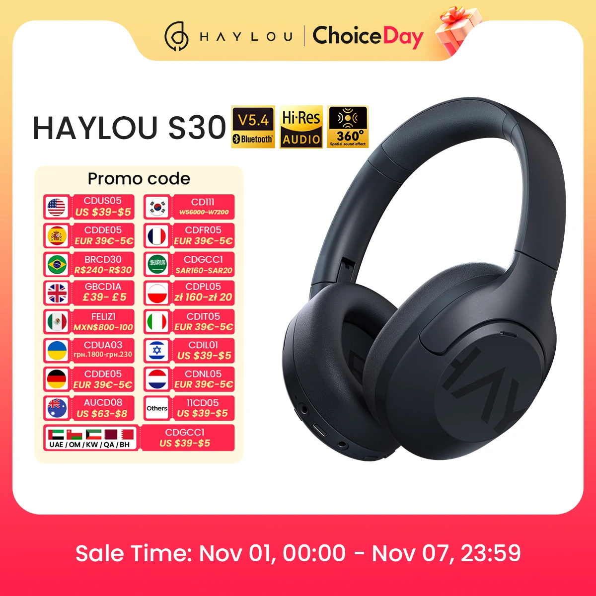 HAYLOU S30 Draadloze Bluetooth 5.4-hoofdtelefoon 43dB Adaptieve ruisonderdrukkende headsets 40 mm driver 80 uur speeltijd-oortelefoon