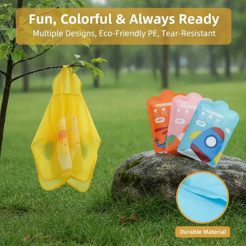 6Pcs Disposable Kids Raincoat Thickened Waterproof One Piece Rain Poncho Portable Raincoat For Travel Outdoor Camping Hiking