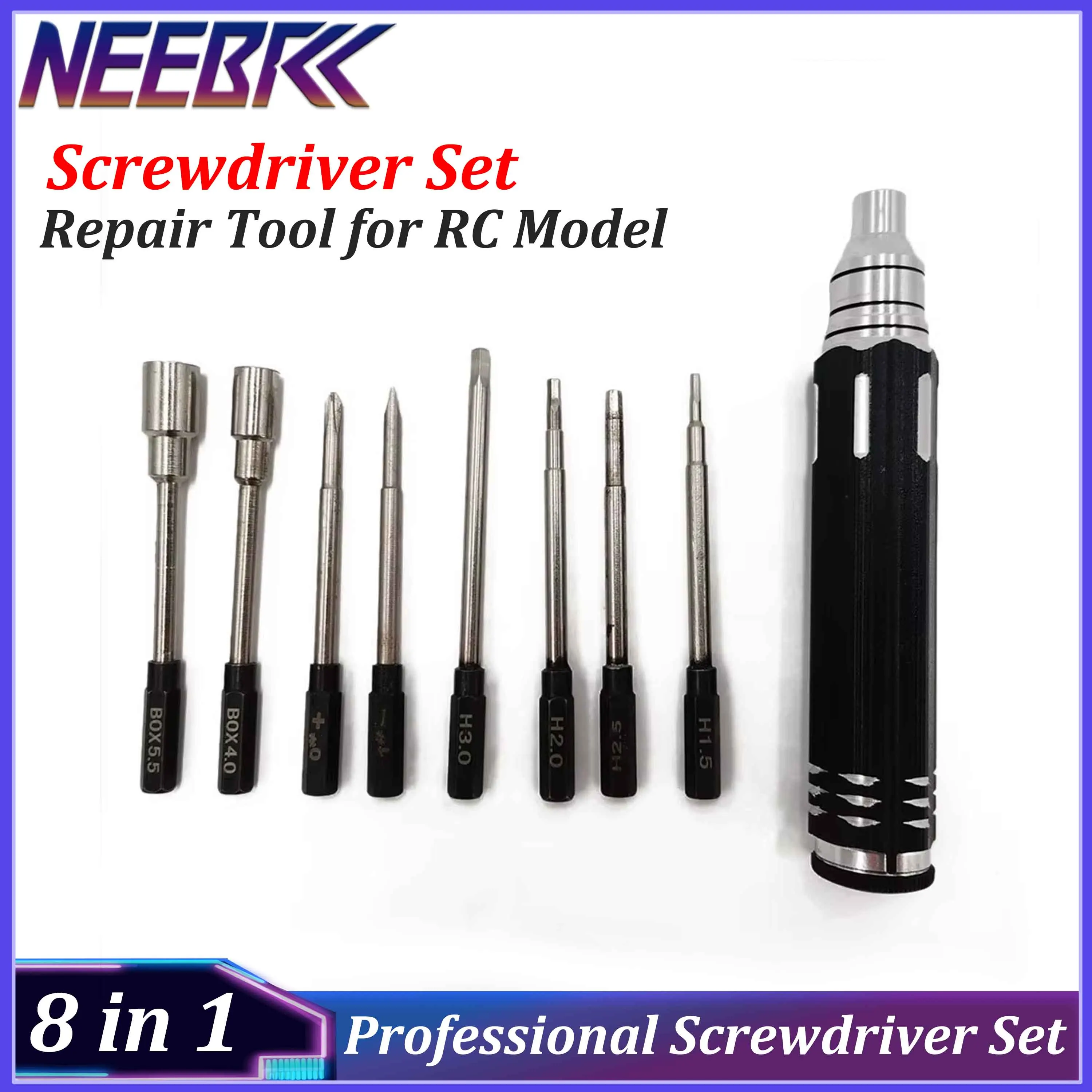 

Набор профессиональных отверток 8 в 1 для ремонта, 1.5/2.0/2.5/3.0 мм, в кейсе, с шестигранными насадками 4.0/5.5 мм для радиоуправляемых моделей самолетов, автомобилей, лодок, дронов и игрушек