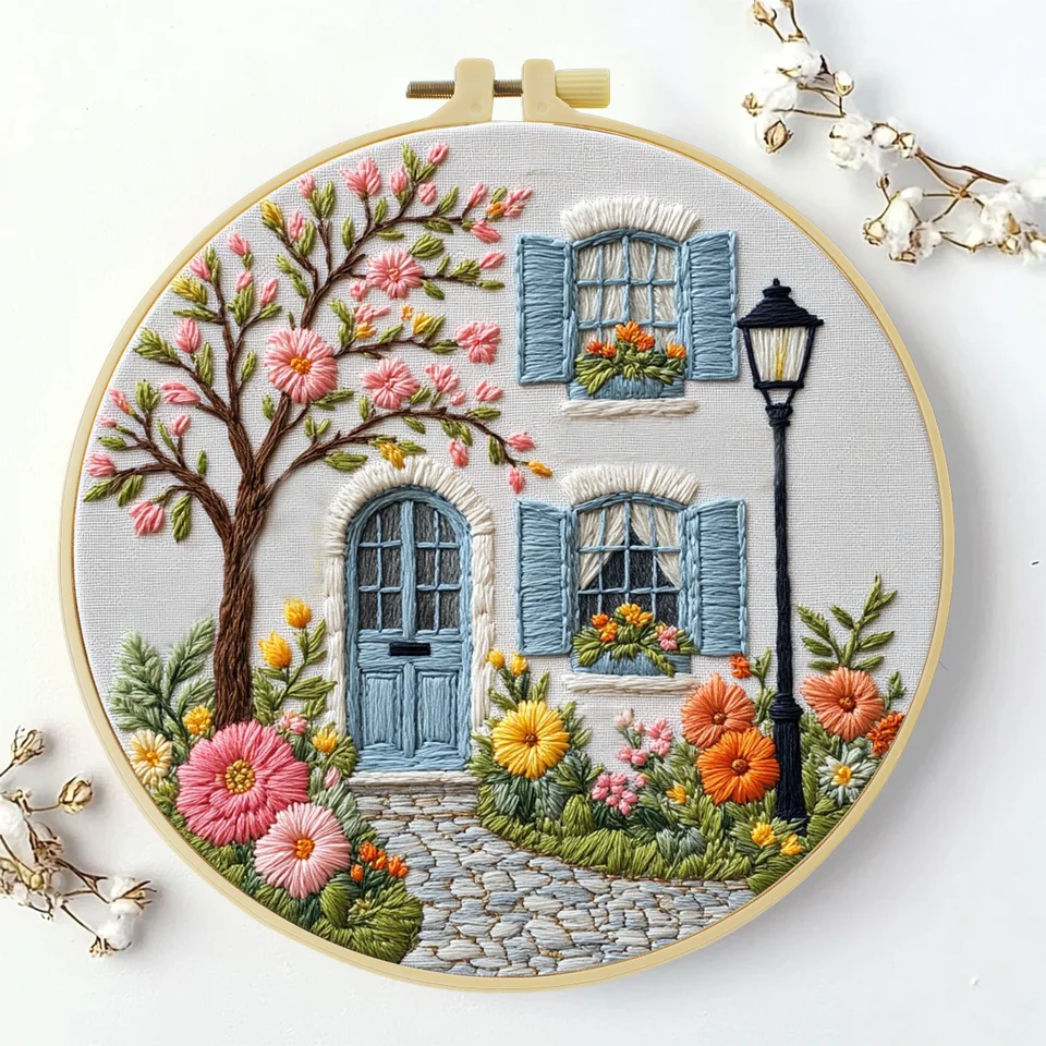 1pc 20X20CM/7.87inch The garden in front of the door Embroidery