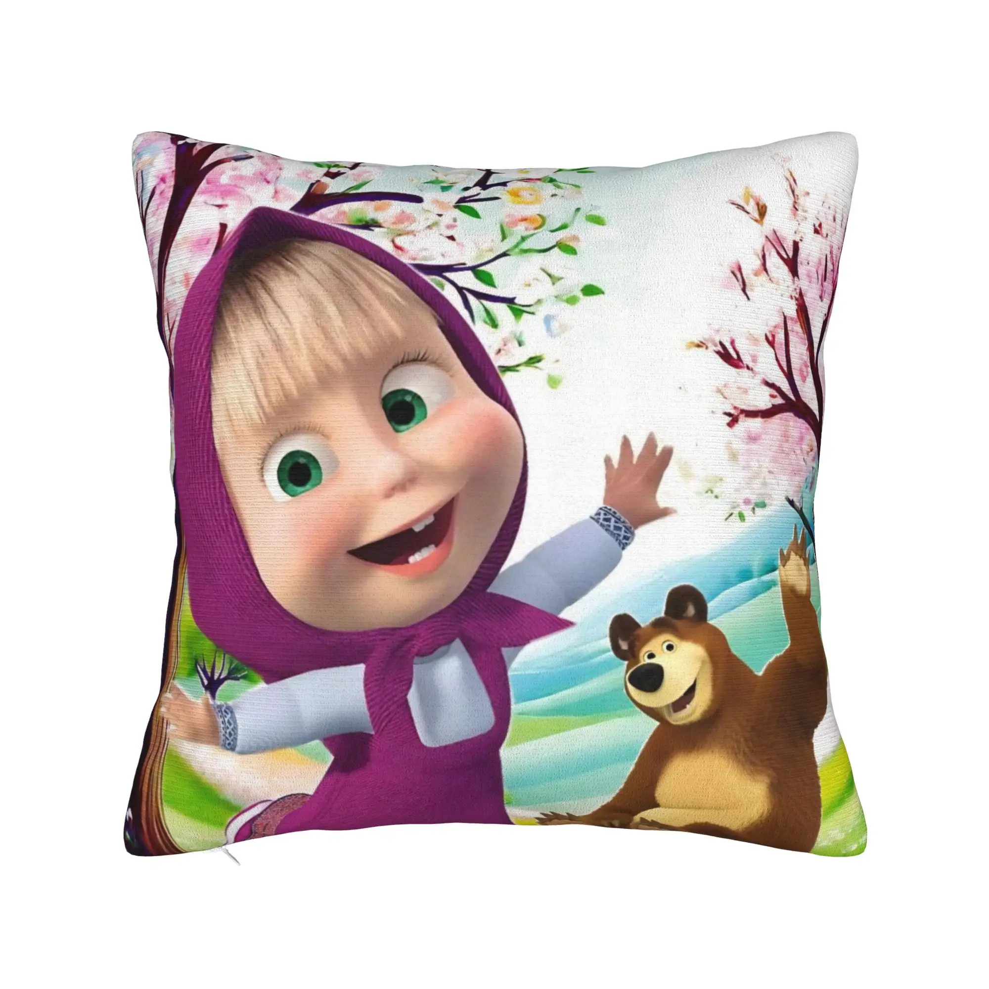 Cute Cartoon M-Masha and Bear Pillowcase Printing Cushion Cover Decoration  Throw Pillow Case Cover Living Room Wholesale