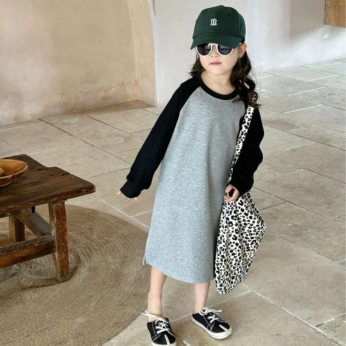 Children Clothing Girls Dress 2024 Spring New Korean Style Girls Long Sleeve Mid-length Hoodie Dress Spring Casual Dress