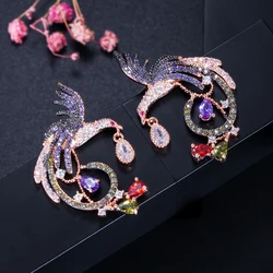 ThreeGraces Luxury Multicolor Zircon Stone Rose Gold Color Big Animal Bird Stud Earrings for Women Dinner Party Jewelry ER252