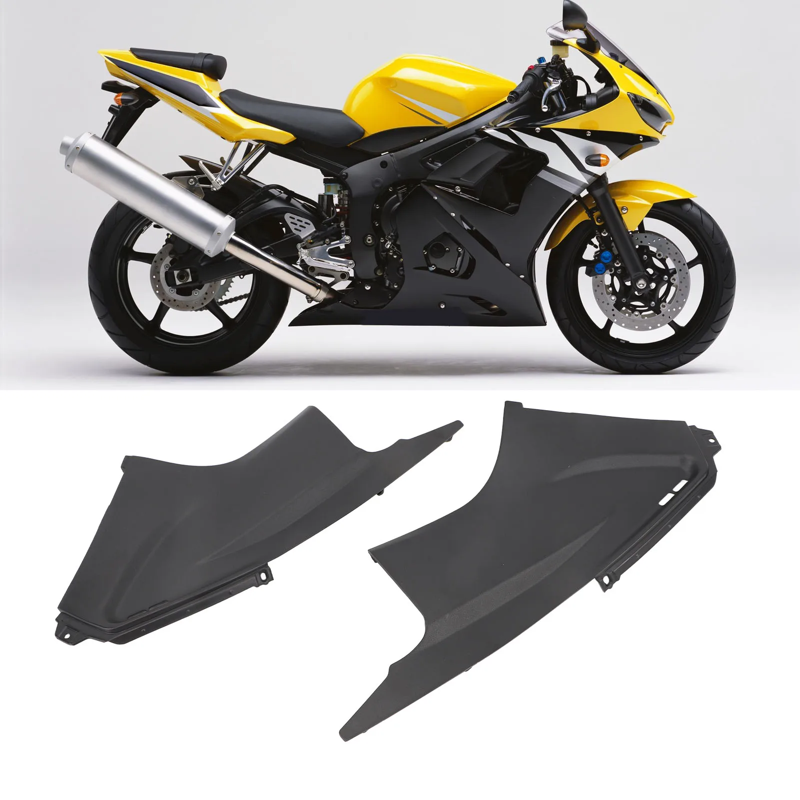 

1 пара мотоциклетных боковых крышек воздуховода, вставка обтекателя, черная левая и правая крышка дефлектора обтекателя для YZF R6 2003–2005 гг.