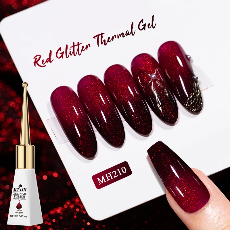 Esmalte de Uñas en Gel Térmico con Purpurina Roja de 10 ml, 2 Capas, Cambia de Color con la Temperatura, Se Retira con Acetona, Esmalte de Uñas en Gel UV LED, Suministros para Arte de Uñas