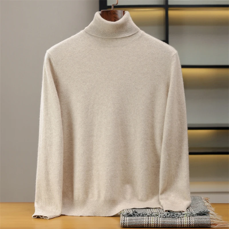 100% Pure Cashmere Sweater Men's Lapel Collar Pullover Sweater Autumn Winter New Knitted Base Sweater Versatile Basic Clothing