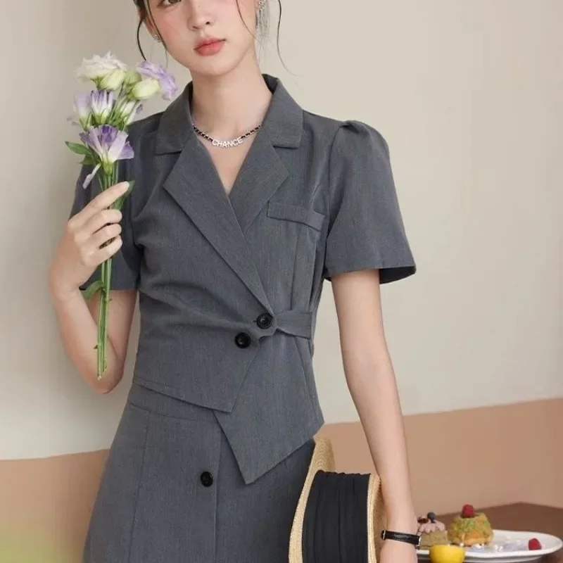 Office Female Outfits Short Sleeve Full Co Ord New Matching Festival Clothing Arrivals Korea Women's Two Suits Skirt Piece Set