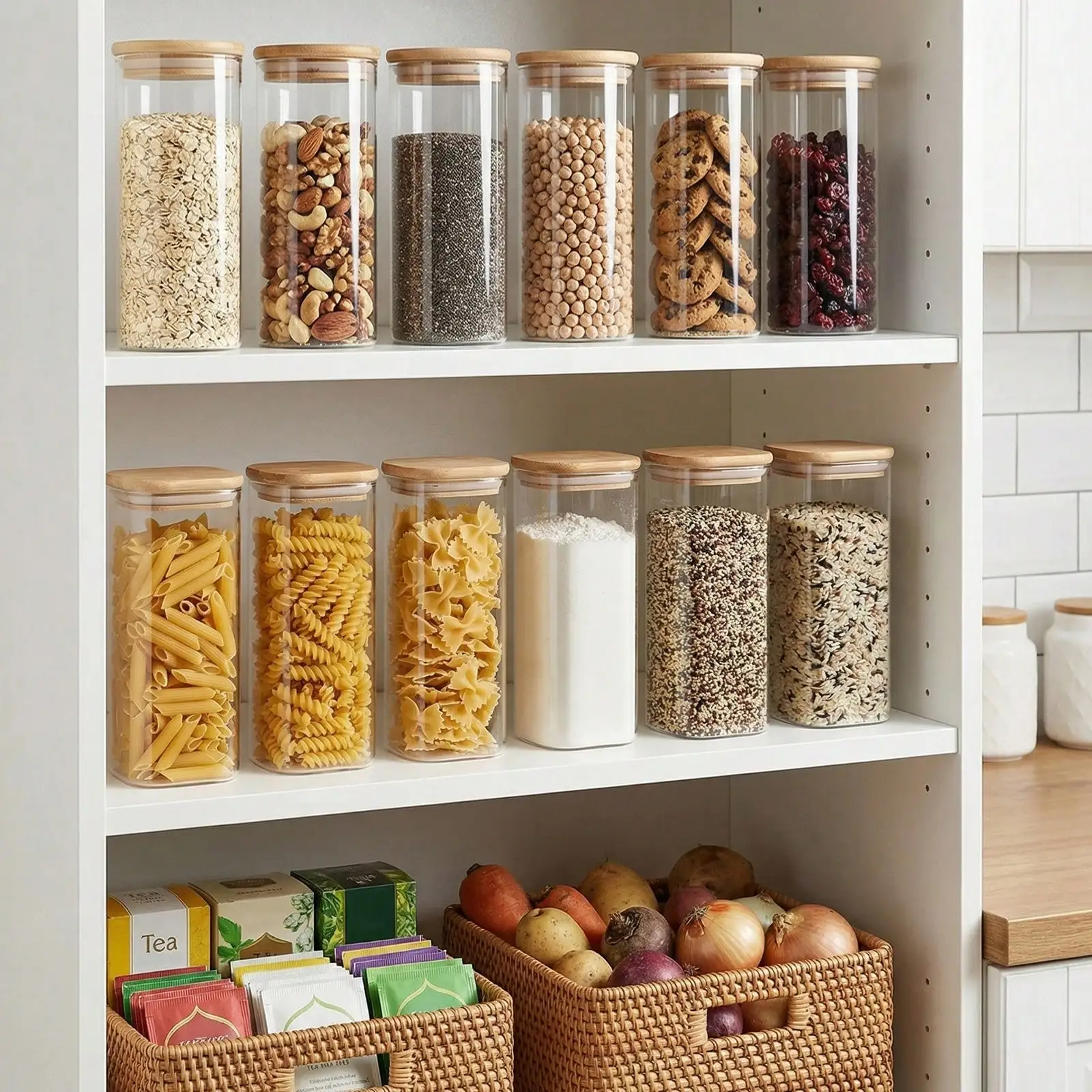 Kitchen Baking Canisters - 6 Stück Glasbehälter mit Deckel zur