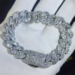 Pulseras de eslabones cubanos para hombres, joyería de rapero, ajuste de garra de Hip Hop, rectángulo 5A, circonita cúbica brillante, Iced Out, 15mm, Curb Miami