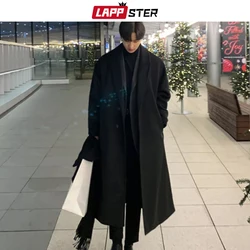 LAPPSTER Korean Fashion Winter Overcoat 2023 Winter Jacket Wool Coat Mens Harajuku Luxury Casual Long Coat Single-breasted