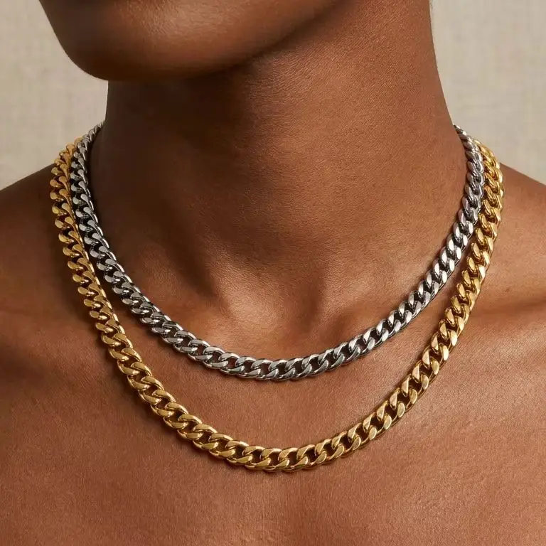 6/8mm  NK6DC 316L Stainless Steel Cuban Necklace,Gothic Y2K American Retro Waterproof Jewelry Neck Decoration Bulk Price