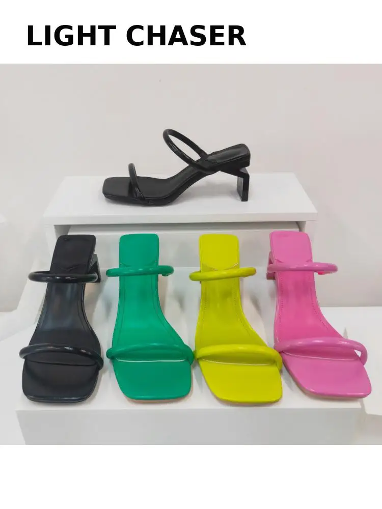 Summer High-heeled Sandals Women's New Crystal Heels Women's Slippers With One Word Belt Women's Sandals High-heeled Slippers