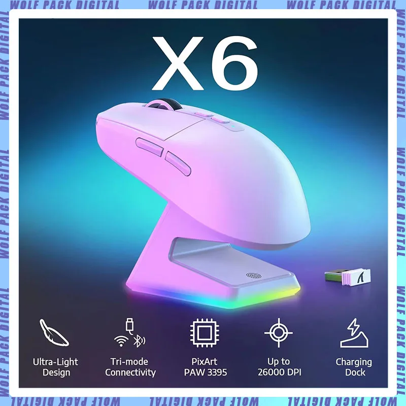 

Attack Shark X6 Mouse Lightweight Paw3395 E-Sports Game The Third Mock Examination Wireless Bluetooth Mouse Charging Rgb Base