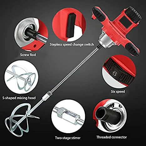 Mezclador portátil de seis cambios de 2,1 kW con varilla mezcladora de acero inoxidable para mezclar pintura