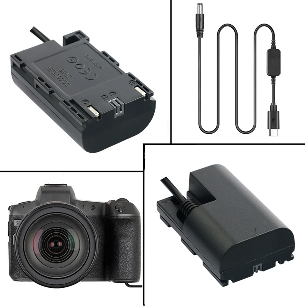 Bateria fictícia e banco de potência DC USB-C Cabo, LP-E6 E6N -E6 -E6, 6D 7D 60D 70D 80D 90D R R5 R6 5DS Mark II