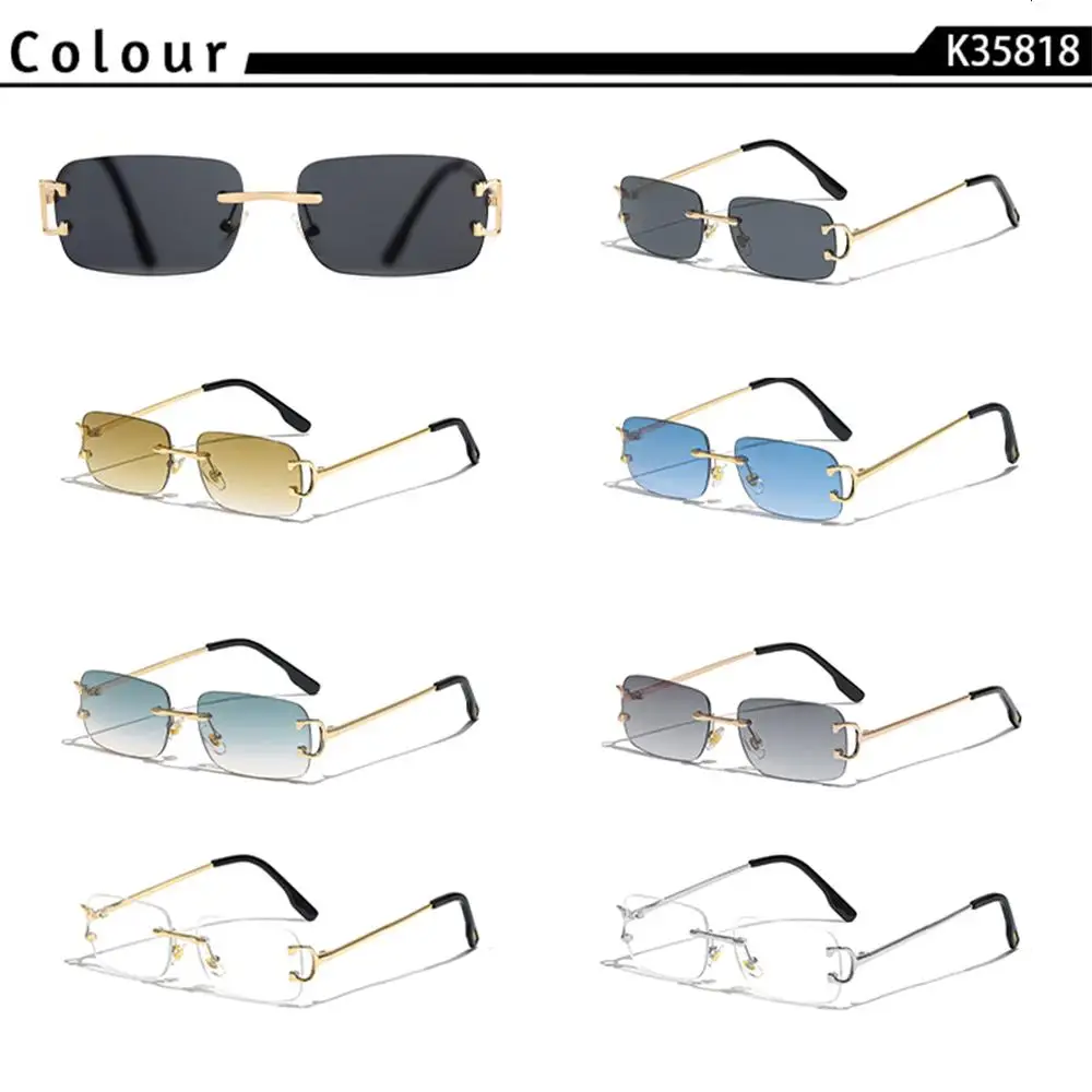 CATERSIDE Herren-Sonnenbrille ohne Rand, kleiner Rahmen, Markendesign, Metall, modische Sonnenbrille, Damen-Dekoration, Outdoor-Brille, UV400 – Detail 4