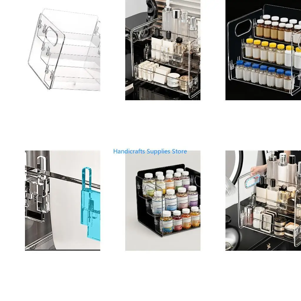 R1WA Sturdy Plastic Vitamin Jar Rack Organizers With Raised Edges Prevents Falling
