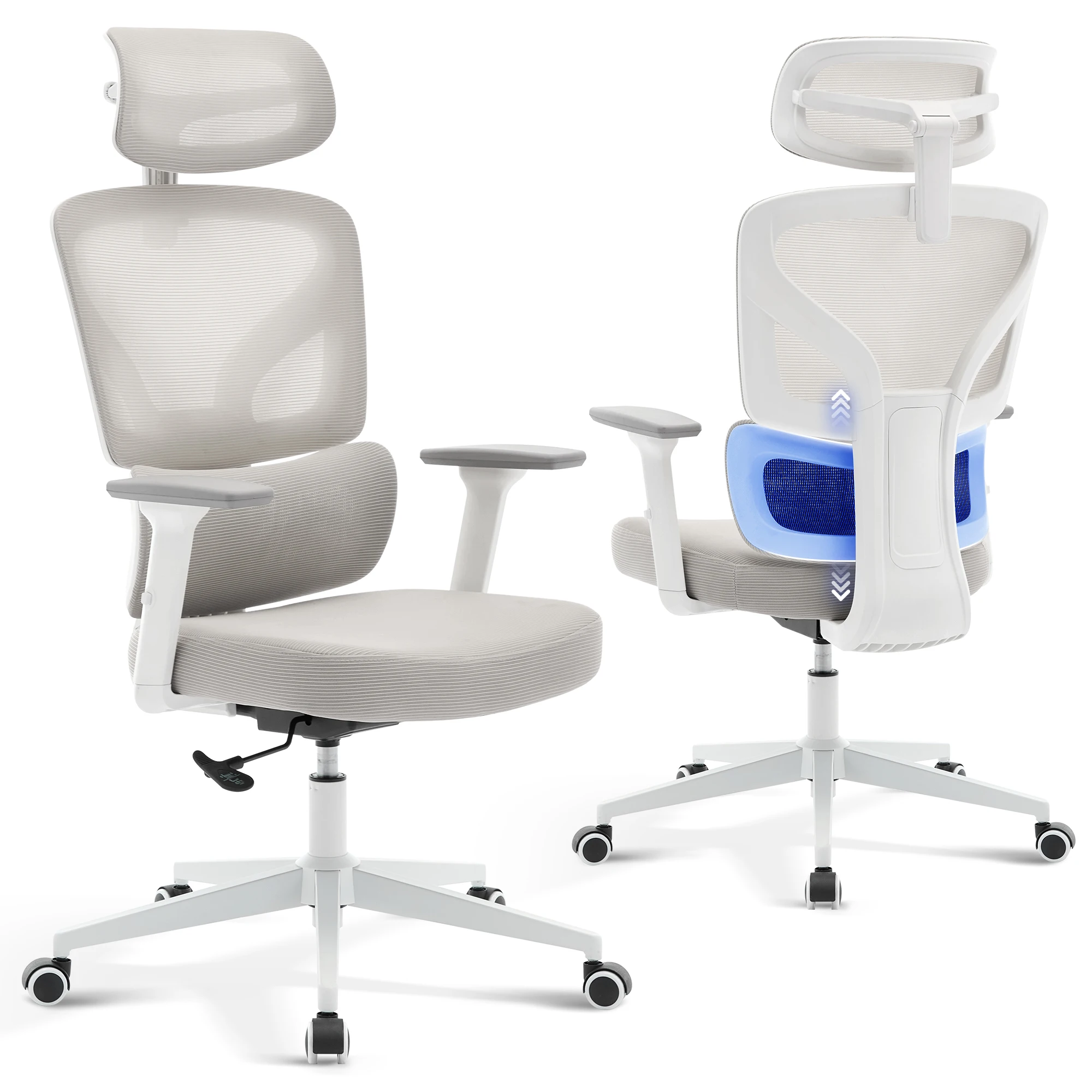 Sedia ergonomica con schienale alto e rete traspirante, sedia da ufficio reclinabile fino a 120 ° Capacità di 300 libbre, poggiatesta e supporto lombare regolabili, sedia girevole resistente agli