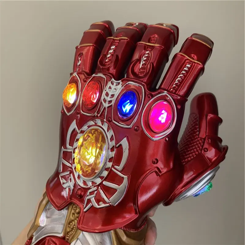 1:1 Superhero Gloves Weapen Red Stone Gauntlet Retro Ver. LED Light Carnival Halloween Cosplay Prop Kid Gifts Toys