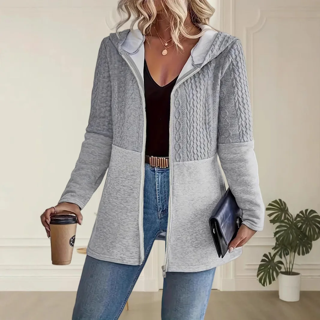 Women's Cardigan Jacket Hooded Solid Color Autumn Winter Versatile Coat Women's Long-sleeved Cardigan Sweatshirt Twist Jacket