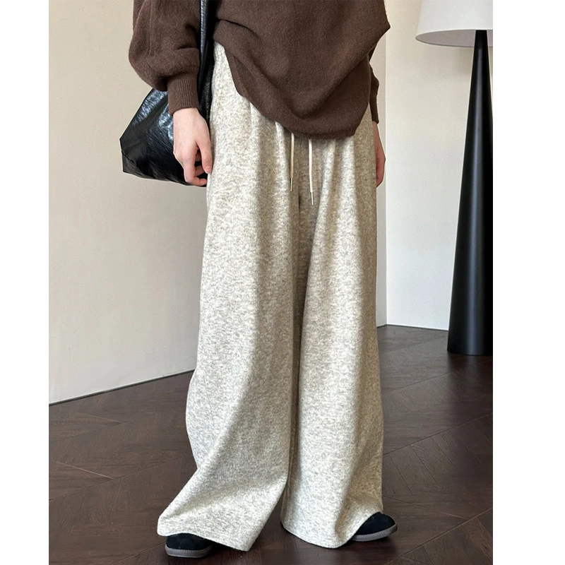 2024 Women Autumn Winter Wide Leg Pants Stretch High Waist Warm Pants Fashion Clothes Vintage Pants Female Trousers