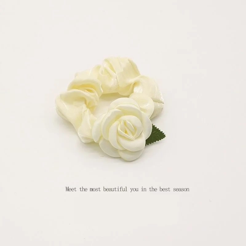 Chaoxianshan-女性のための椿の長袖ヘアバンド、ハイエンドの気質のヘッドロープ、タイポニーテール、革の腱、夏