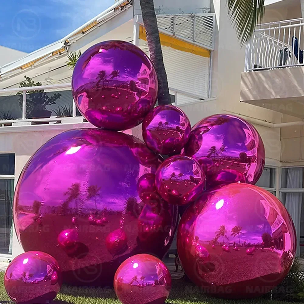 Disco Mirror Balls Inflatable Mirror Balloon Silvery Pink Sphere Pvc Chrome Hanging Giant Shiny Balls Christmas Party Decoration