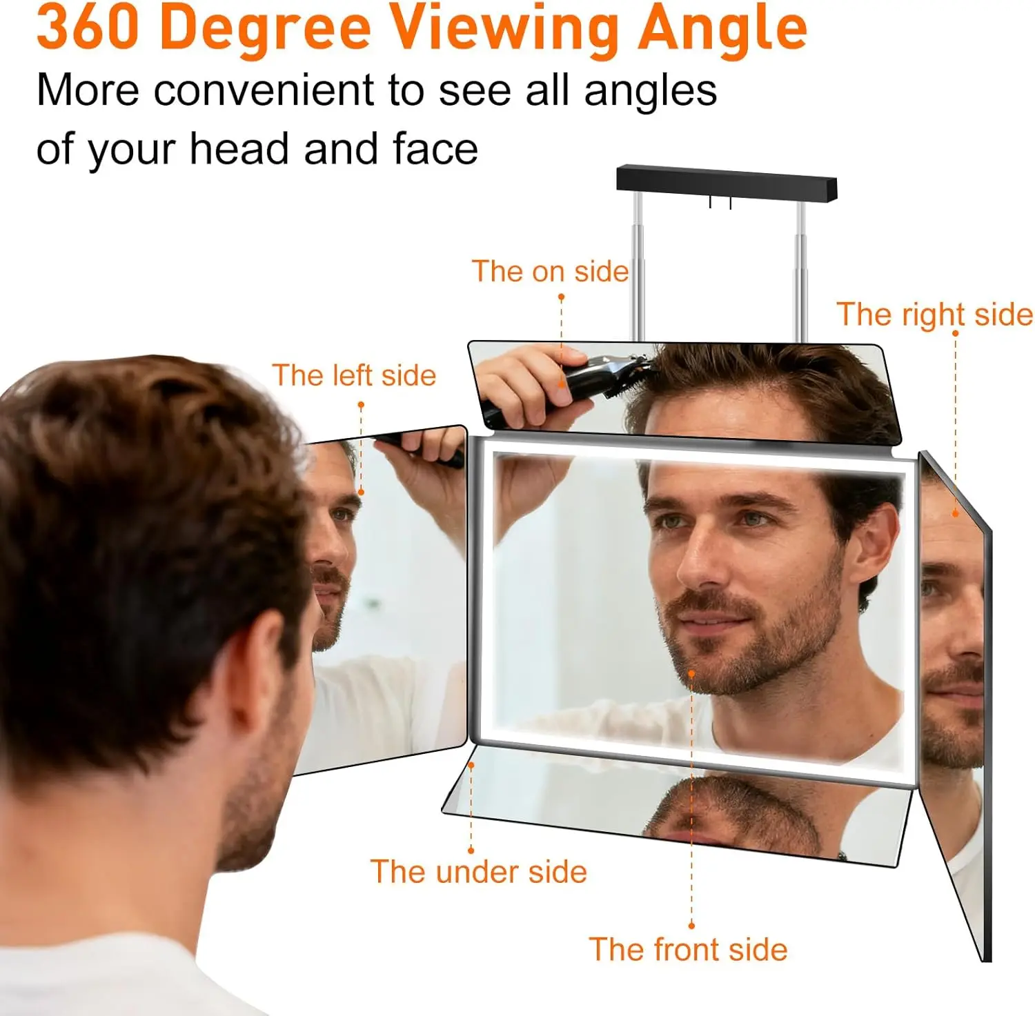 5 Way Mirror for Self Hair Cutting,360 Haircuts Mirror Men for Barber Use Tools, Portable Height Adjustable Telescoping Hooks