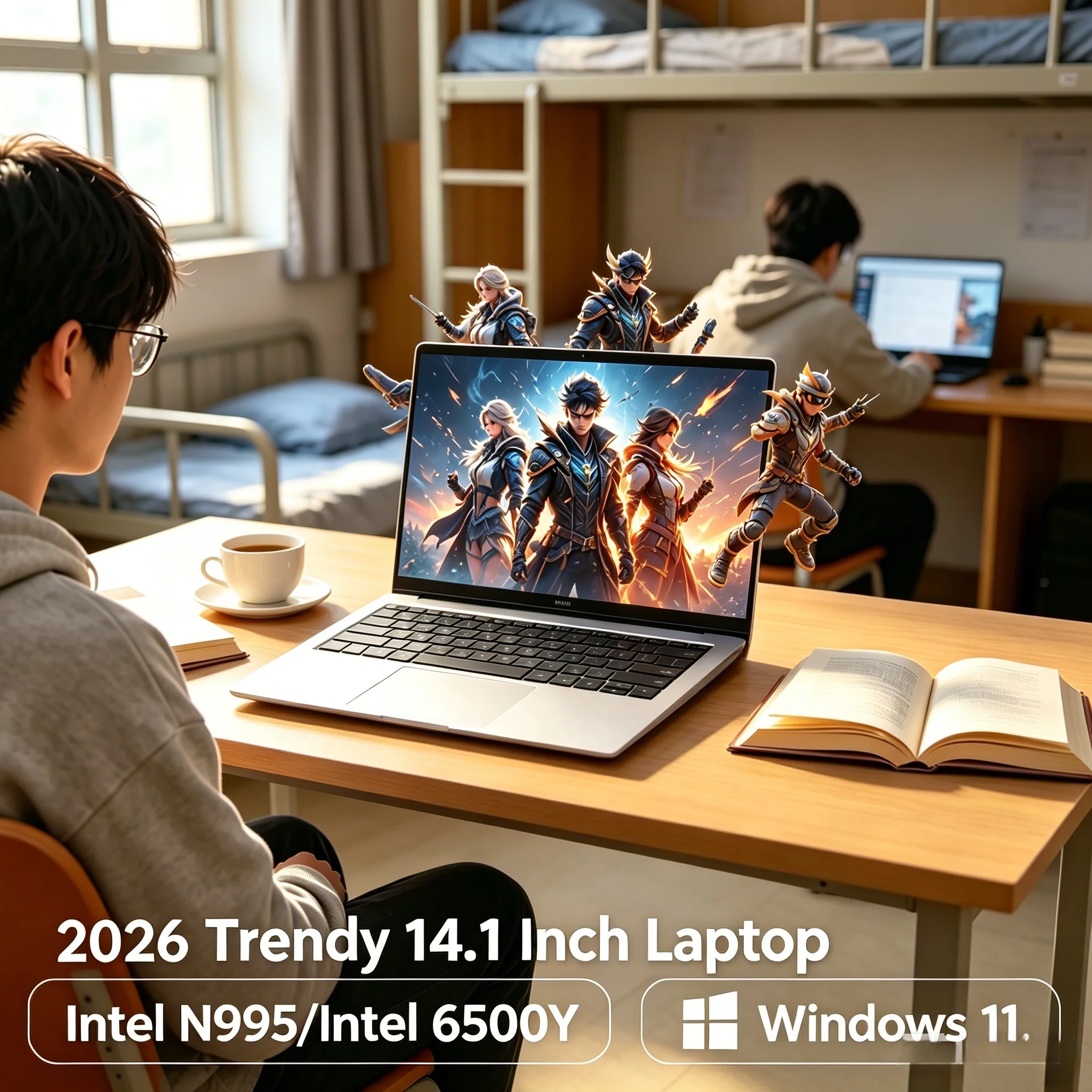 Slim 14.1 Inch Office Notebook Intel Core N95/6500Y DDR4 2TB SSD Win11 Lightweight Portable PC