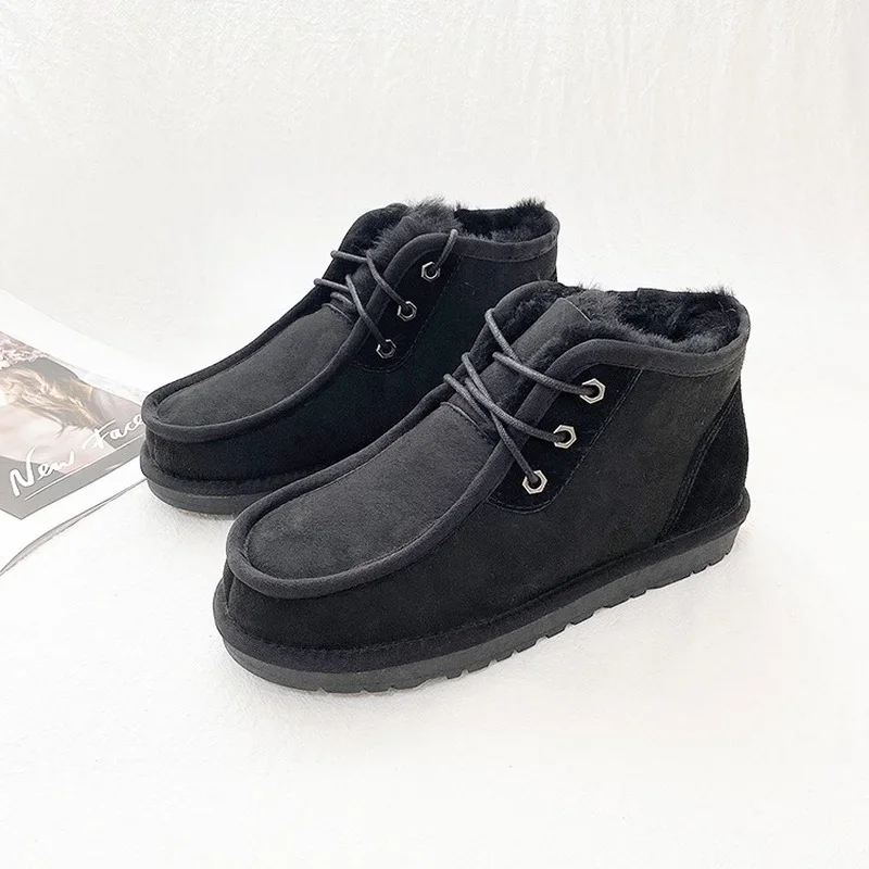 2021 New Style Sheepskin Wool One-piece Snow Boots Men Winter Warm Winter Non-slip Leather Wool Winter Boots