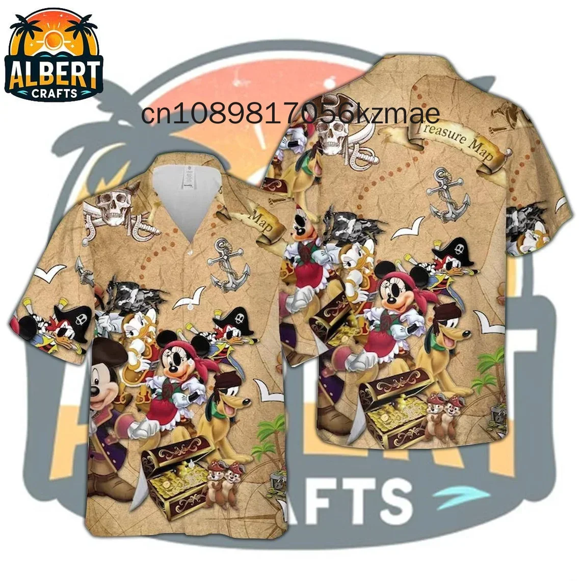 Mickey Pirates of the Caribbean Hawaiian Shirts for Men's Disney Cruise Line Hawaiian Shirts Casual Beach Short Sleeve Shirts