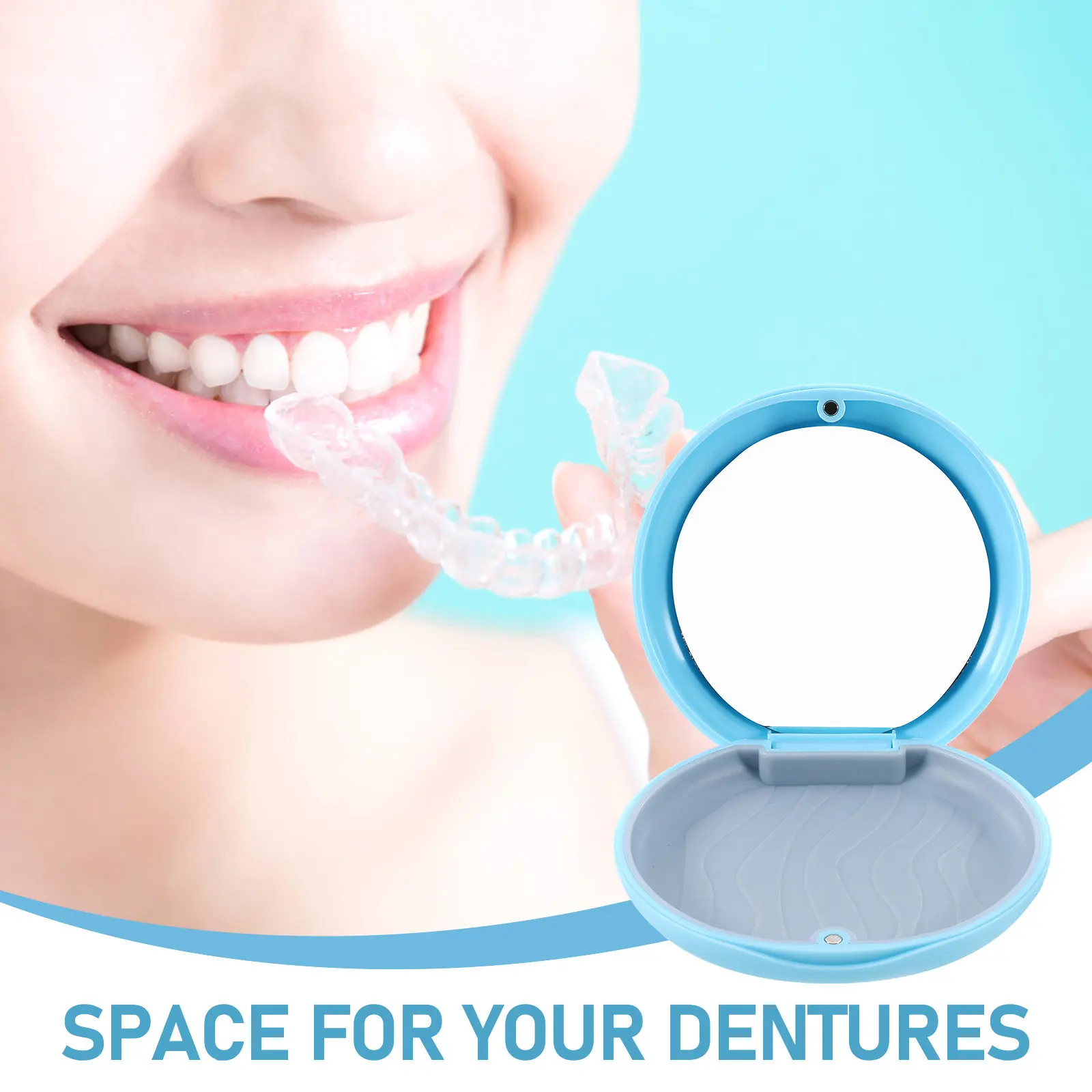 Small Portable Retainer Holder Magnetic Closure Denture Storage Box with Mirror Travel Carry Case Retainer Case