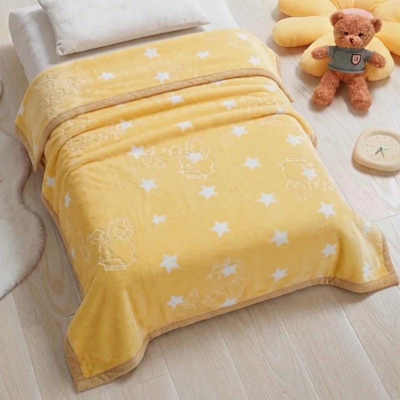 Four Season Double Layered Cloud Blanket Raschel Napping Air Conditioning Blankets Star Pattern Bed Pad Children's Soft Carpet