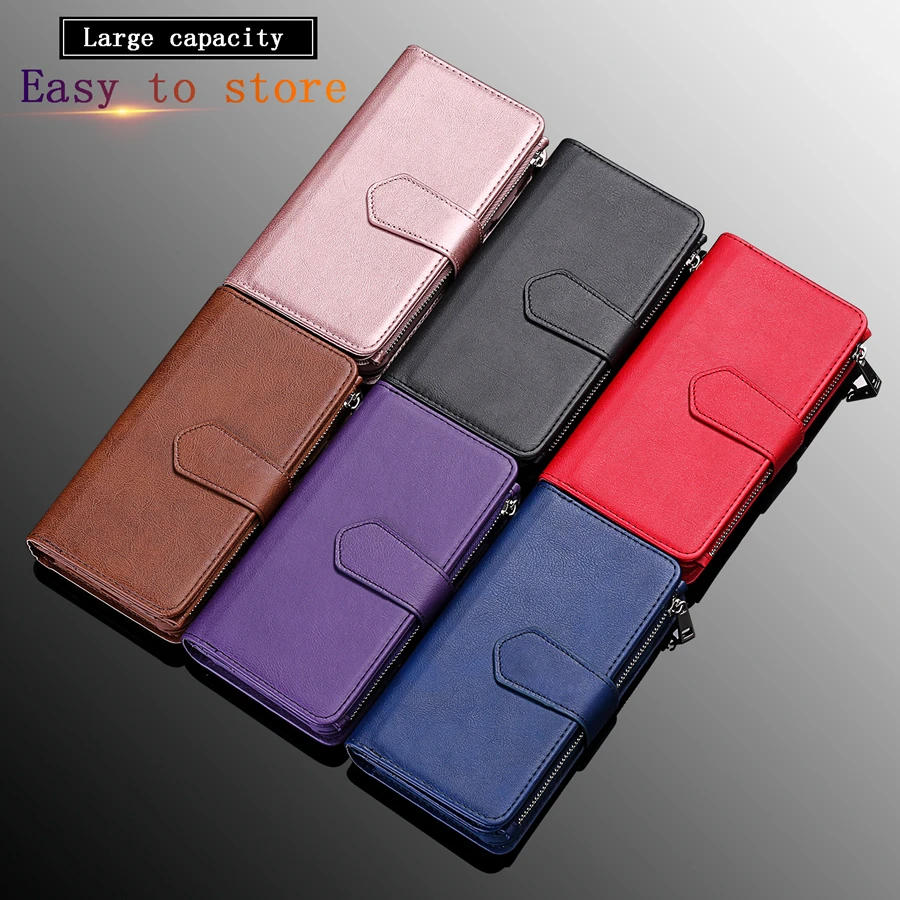 Wallet Multi-card 2-in-1 Zipper Magnetic Flip Leather Case For Samsung Galaxy S24 Ultra S23 Plus S22 S21 S20 FE A14 A15 A34 A54