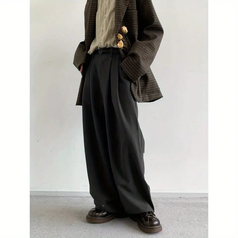 Japanese retro vertical straight tube coffee colored men's and women's trousers spring/autumn style wide legs loose casual pants