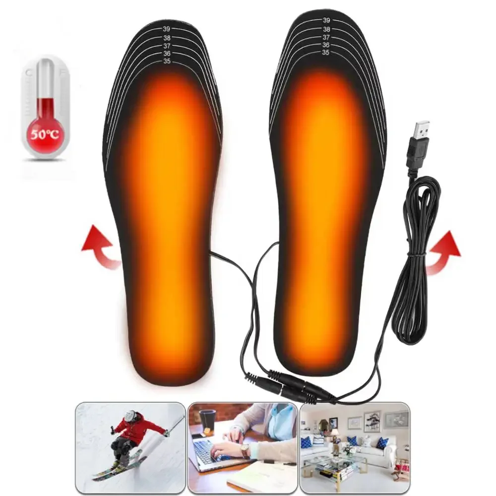 1Pair Winter Heated Insoles USB Heating Feet Warmer Thermal Shoes Sock Pad Heated Insoles Washable Full Foot Fever Unisex