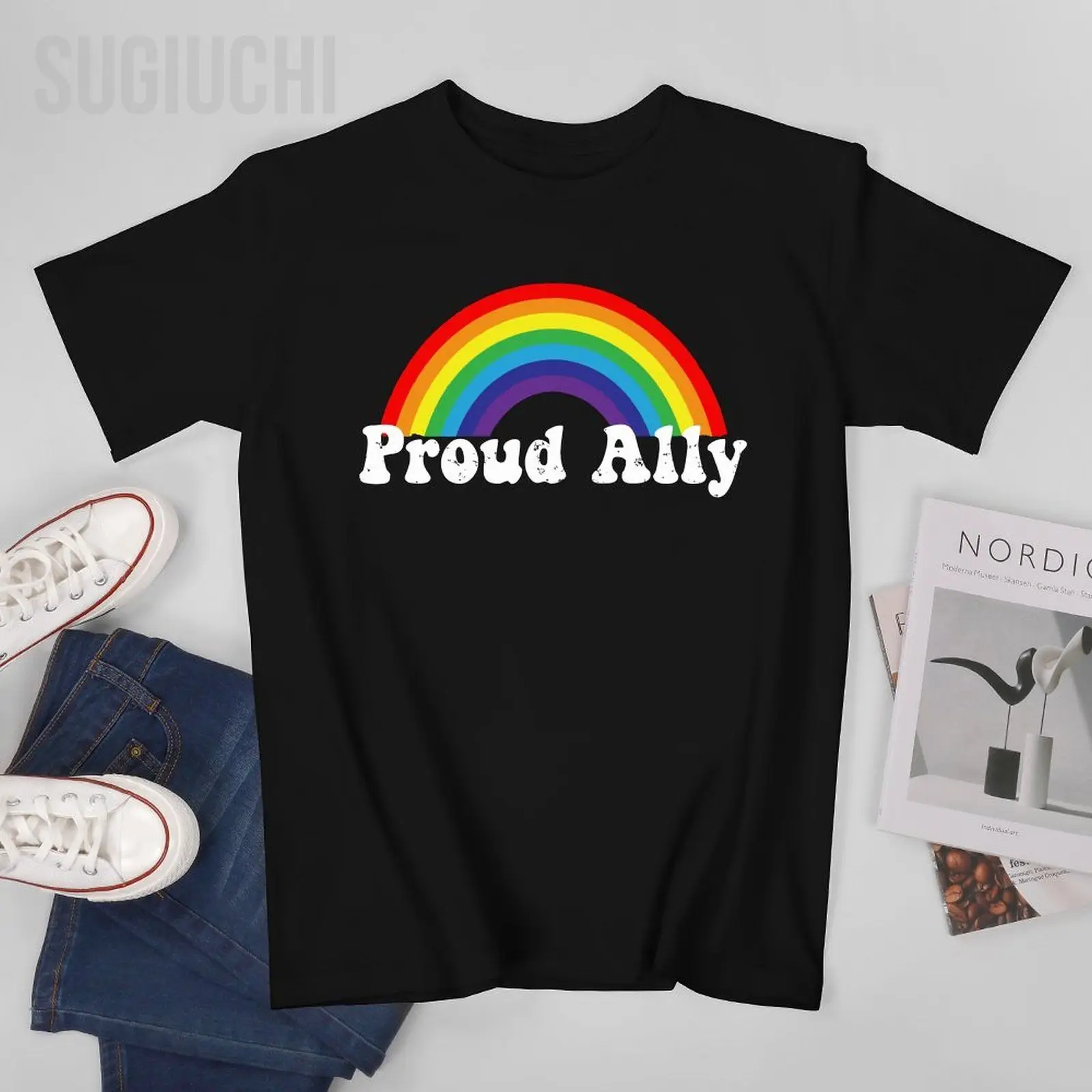 Unisex Men Proud Ally Pride Gay LGBT Day Month Parade Rainbow Tshirt Tees T Shirts Women Boys 100% Cotton T-Shirt