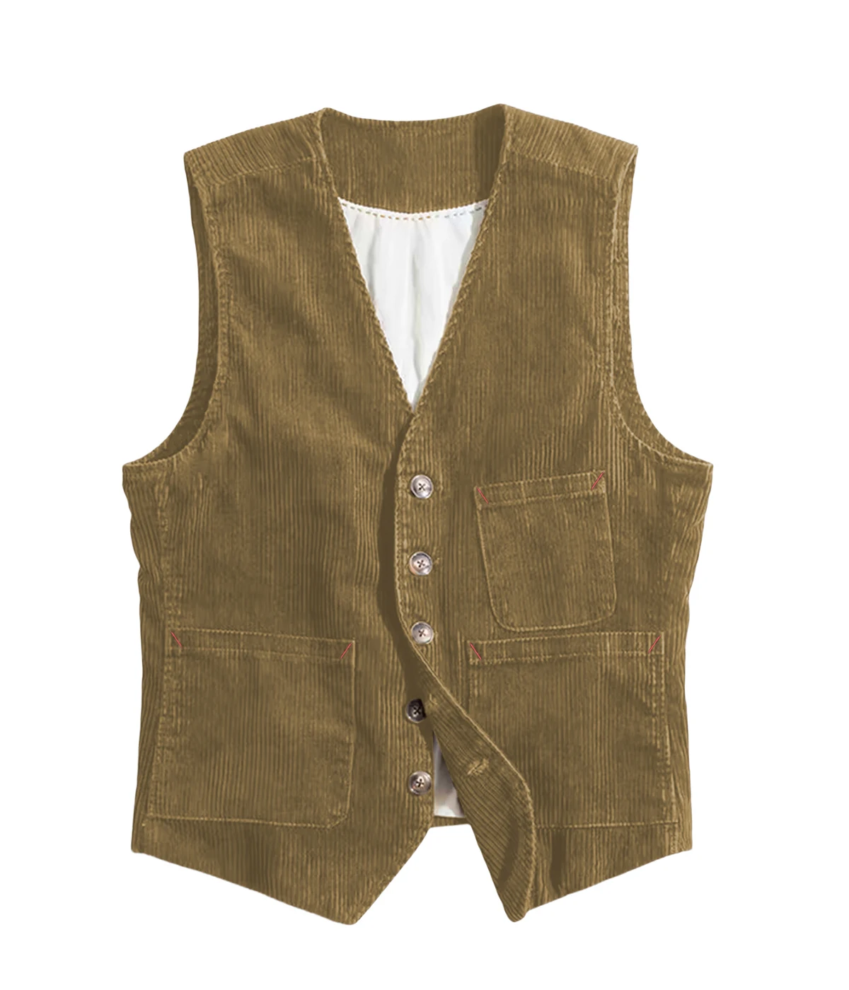 Men Retro Corduroy Vest V‑Neck Button Down Sleeveless Waistcoat With Pockets Autumn Winter Casual Layering Vest Jacket