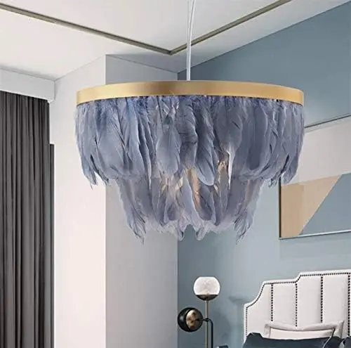 Lustre de style européen avec plume grise, lumière unique, métal, éclairage suspendu à LED, plafond moderne, confronlight