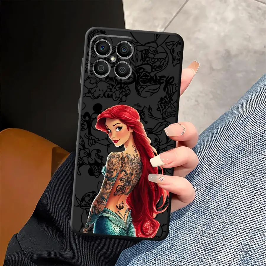 ディズニー タトゥー アリエル プリンセス クール ソフト バックフォンカバー ケース Honor X7 X9a 90 Lite X9c X7a X9 X8 8X 70用