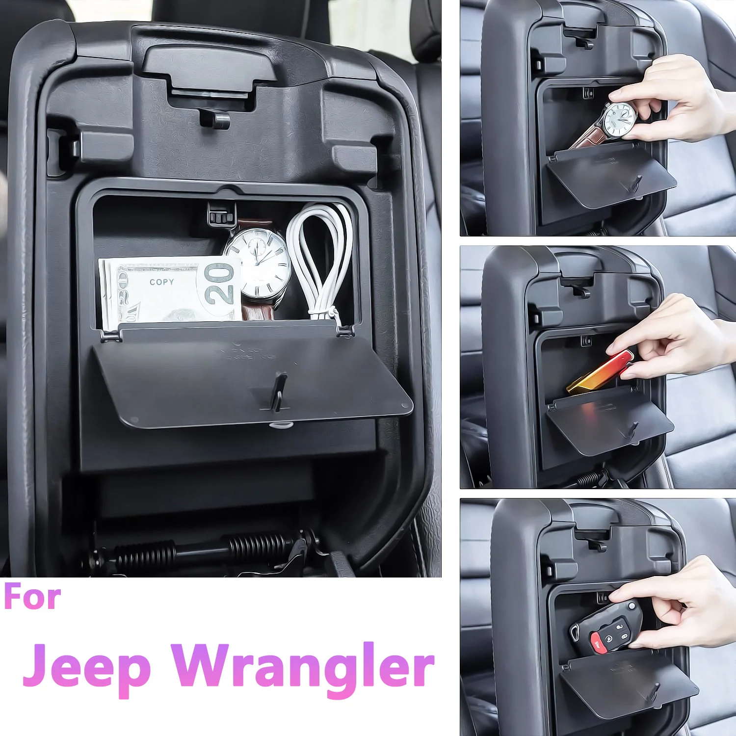 Hidden Storage Box Armrest Storage Intimate Item Tray Organizer Car Accessories For Jeep Wrangler JL/JLU 4XE 2018-2023 2024 2025