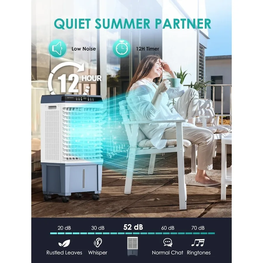 مبرد هواء تبخيري 1800 CFM مع 6 صناديق ثلج وخزان مياه سعة 5.3 جالون لأداء التبريد الممتد 110 Au