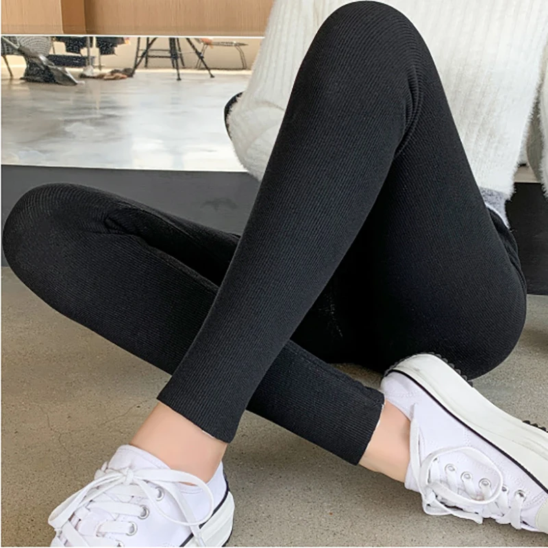 SofBeauForY-mallas cálidas de terciopelo suave para mujer, Leggings hasta el tobillo, de cintura alta, colores sólidos