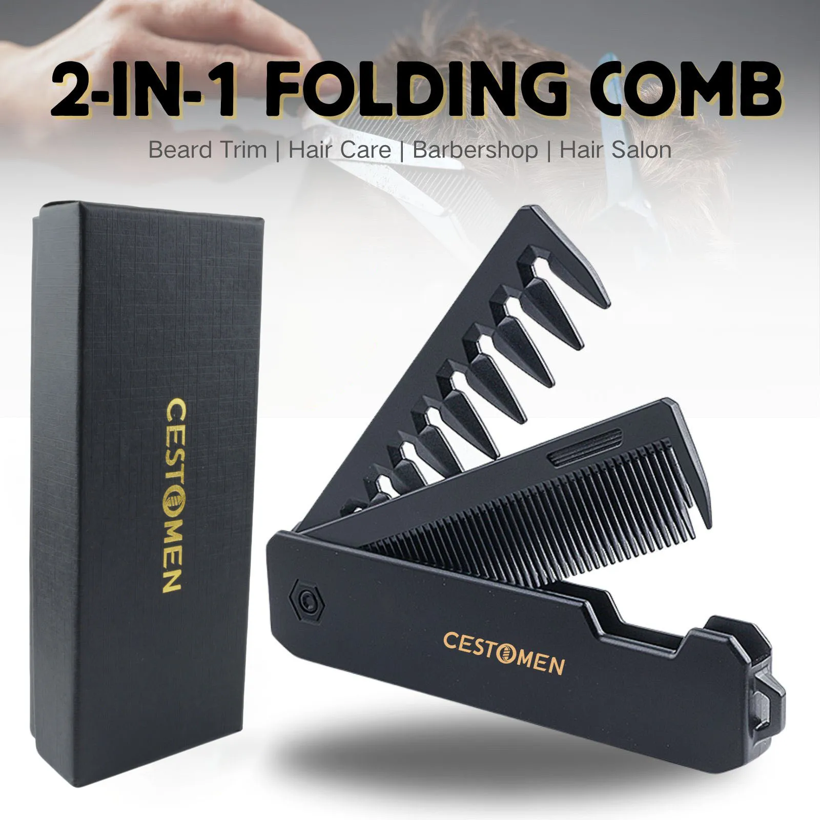 

CESTOMEN 2-In-1 Flip Comb Portable Multi-functional Folding Comb Men Texture Styling Comb With Box For Travel